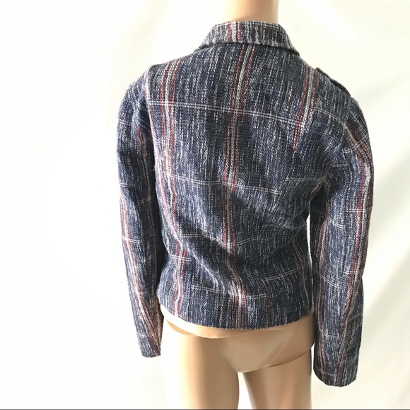 Muchmoney Women’s Tweed Blazer Size M Navy Blue Zipper Longsleeve Jacket - Picture 5 of 8